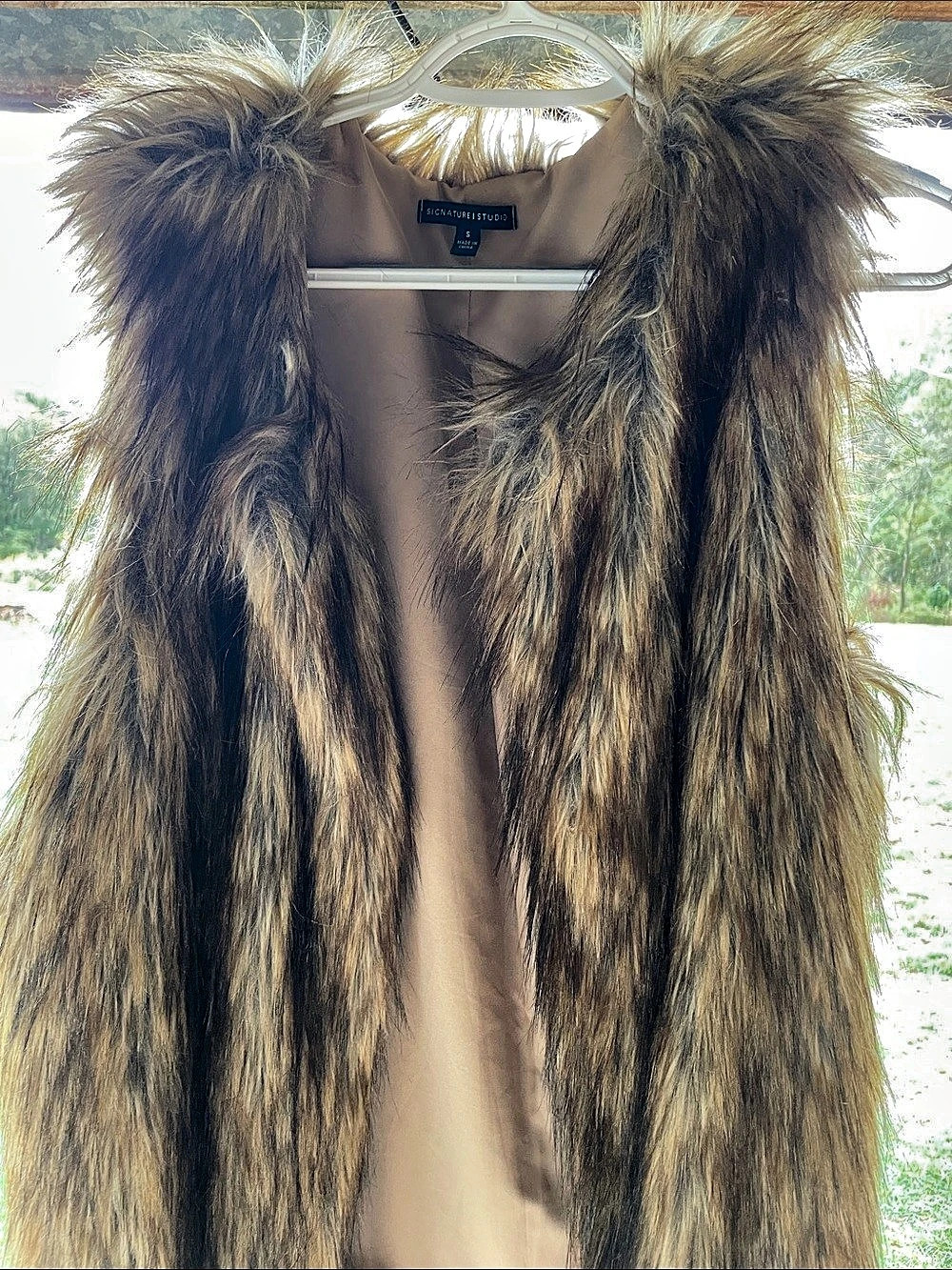 Signature Studio Faux Fur Vest Brown & Tan Size Small